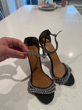 Charlotte Russe Black Crystal-Embellished Ankle-Strap Heels